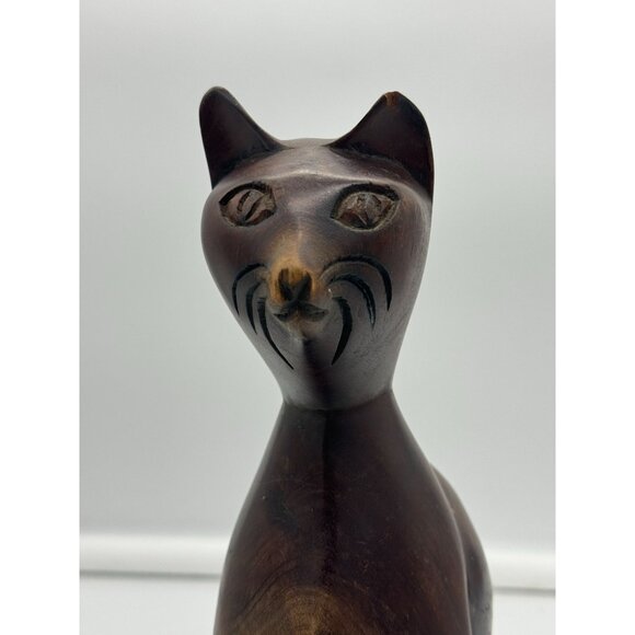 Vintage MCM Tall Solid Wood Carved Cat Statue Figure 12 Inch-AS IS - Picture 2 of 8